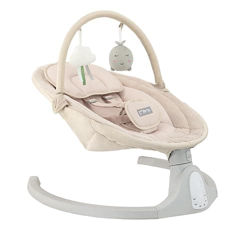 Balancelle MoMi KENANI SAND jusqu'à 9 kg, écran LED, télécommande, Bluetooth pour smartphone, alimentation piles/secteur, harnais de sécurité 5 points, arche et jouets - Image 1