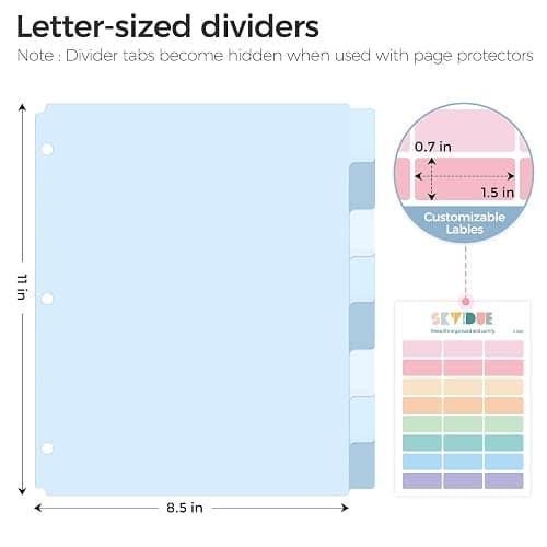 SKYDUE Binder Dividers with Tabs for Letter Size, 8-Tab Write & Erase Plastic Dividers for 3 Ring Binder, Writable & Reusable Binder Dividers for School, Office and Home thumbnail 2