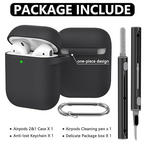 Ljusmicker for Airpods Case Cover with Cleaner Kit,Soft Silicone Protective Case Compatible with Apple AirPods 2nd/1st Generation Charging Case with Keychain,Shockproof AirPod Case for Women Men-Black thumbnail 2