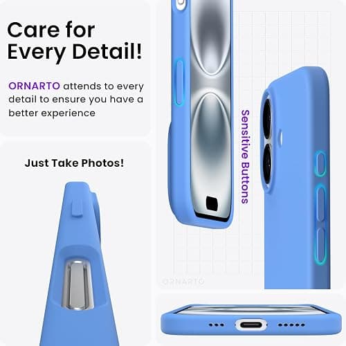 ORNARTO for iPhone 16 Case 6.1", Slim Liquid Silicone,Sky Blue | Silky-Soft Touch, Shockproof Protection, Anti-Fingerprint Finish, Lightweight Design, Microfiber Lining, Responsive Buttons thumbnail 5