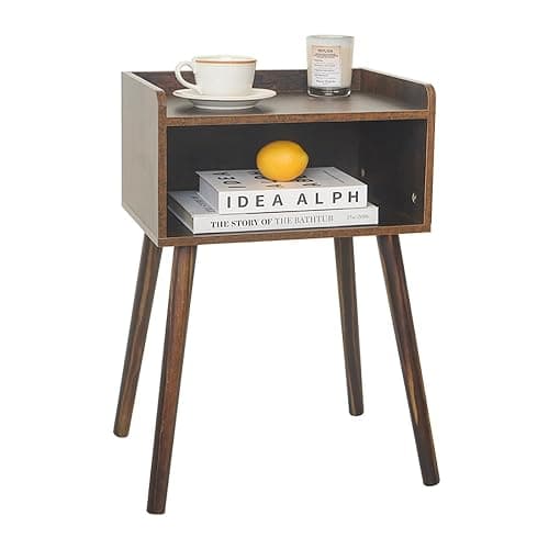 MaxSmeo Nightstand, Mid Century Modern Side Table Bedroom with Storage, Small End Bedside Table with Solid Wood Legs for Living Room, Office Small Spaces (Rustic Brown) thumbnail 4