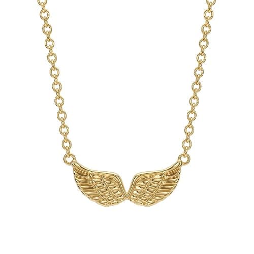 MEVECCO Dainty Textured Angel Wings Necklace for Women | 18K Gold Plated Brass, Integrated Horizontal Centerpiece, Balanced Symbolic Accent, Refined Everyday Styling thumbnail 8