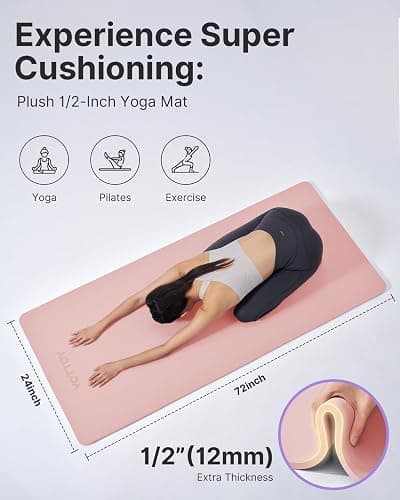 YOTTOY Yoga Mat，Extra Thick Yoga Mat (1/2inch),Professional TPE Exercise Mat,Non-Slip Workout Mat for Yoga, Pilates, Fitness, Barefoot Workouts, Home Gym Studio with Strap thumbnail 3