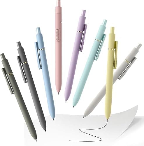 Hiacry 8 Pcs Gel Ink Pens, 0.7mm Fine Point for Smooth Writing Journaling Aesthetic Pens, Black Quick-Dry Long Lasting Fidge Pens, Cute School Office Supplies Gifts for Women （Morandi Black Ink） thumbnail 9