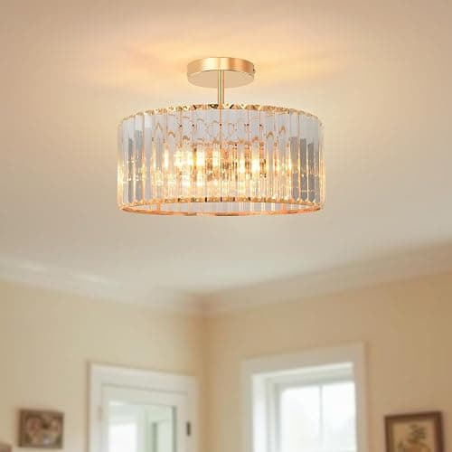 ANWIO Gold Lampshade Light Shade,Kitchen Lights Ceiling,Ceilings Lights Living Room,E27 Light Shade Ceiling,Morden Crystal Ceilings Light,Lounge Lights,Chandelier Lampshade(36.5CM,3 Holder) thumbnail 3