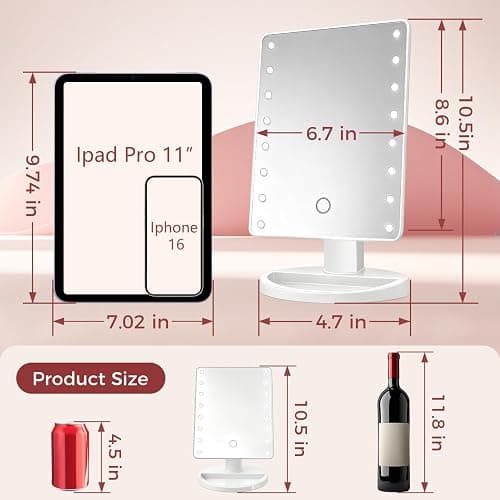 KOOKIN Lighted Vanity Makeup Mirror 16 Led Lights 180 Degree Rotation Lighted Mirror Touch Screen Adjusted Brightness Desk Mirrors USB Dual Supply Bathroom Beauty Cosmetic Mirrors (White) thumbnail 2