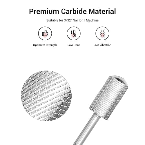 MelodySusie Safety Nail Drill Bits, 3/32'' Smooth Round Top Large Barrel Carbide Bits, Suitable for Manicure Pedicure Cuticle Gel Polishing, Beginners Bits, Silver, Series Bit-S, Fine thumbnail 2