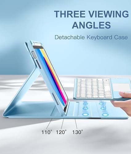 Harvopu Compatible for iPad 11th 10th Generation Case with Keyboard, Folio Cover with Pencil Holder, Multi-Touch Trackpad, 7 Color Backlit, Detachable Keyboard for iPad (A16) 11th/10th Gen (Sky Blue) thumbnail 4