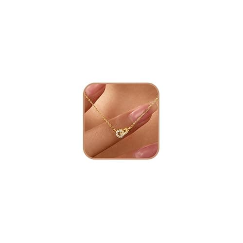 925 Sterling Silver Dainty Interlocking Double Circles Necklaces for Women | 14K Gold Plated Double Hoop Minimalist Pendant Necklaces Herringbone Necklace for Daughter Mother Friendship Jewelry Gift thumbnail 2