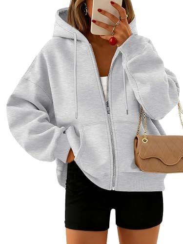Trendy Queen Zip Up Hoodies For Women Cropped Sweatshirts Fall Fashion Outfits 2025 Y2k Fleece Teen Girls Clothes - Image 1