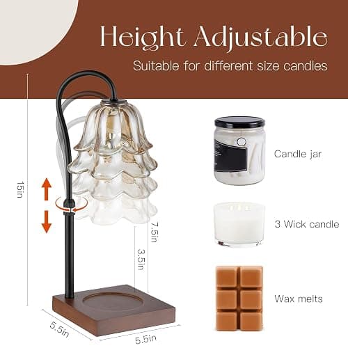 Candeldo Candle Warmer Lamp with Timer: Flower Black Candle Lamps Height Adjustable Vintage Home Bedroom Decor Mom Birthday Gift for Women thumbnail 2