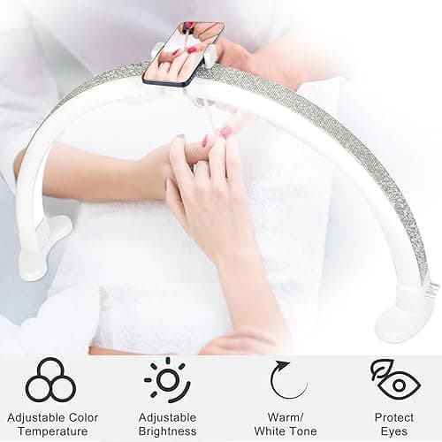 Ciyebst Half Moon Light with Phone Holder, 29 in 48W Nail Desk Lamp, Lash Light for Eyelash Tech, Makeup, Tattoo, Spa, Salon, Nail Tech Lamp with Stepless Dimming & Color Temperature (Black) - Black thumbnail 3