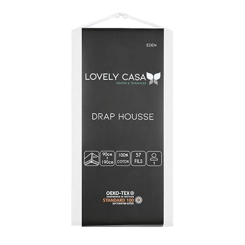 Lovely CASA - Drap Housse -Taille 90x190 cm Grand Bonnet 30 cm -100% Coton certifié Oeko-Tex - Couleur Blanc -Modèle Eden - Linge de Lit pour Maison - Doux et Confortable pour Nid Douillet thumbnail 2