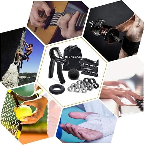 IMENSEAS Grip Strength Trainer 7 Pack Adjustable, Finger Stretcher Resistance Extensor Bands, Finger Exerciser, Hand Gripper Strength Ring & Stress Ball thumbnail 7