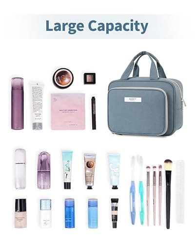 Kulturtasche Damen Gross kulturbeutel Kosmetiktasche Damen Groß Waschtasche Make up Tasche für Herren & Volle Größe (Graublau) thumbnail 6