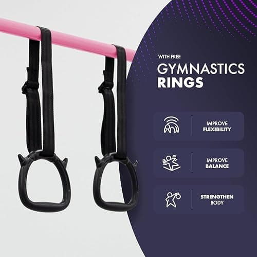 KAYMAN Foldable Gymnastics Horizontal Bar with Hand Protection Wrap, Adjustable Height & Feet - Durable Iron Equipment for Flexibility Training, Compact & Stylish - Perfect for Home Gym - Pink thumbnail 4
