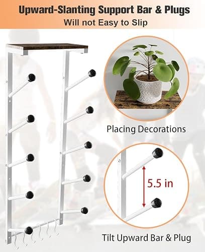 Koutemie Skateboard Rack Wall Mount with Five-Layer Skate Board Stand for Storage Longboard Deck Organizer, Skateboard Wall Display Hanger Holder with 6 Hooks for Home or Garage thumbnail 4