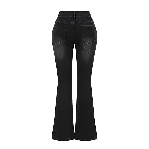 THUNDER STAR Womens Stretchy Mid Rise Flare Jeans Distressed Denim Bell Bottom Pants thumbnail 3