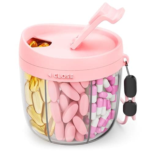 AMOOS Cute Pill Dispenser with 7 Compartments, Anti-Mix Pill Bottle Organizer, Portable Pill Organizer for Travel, Wide Mouth for Easy Access, BPA-Free Patented Pill Container, Travel Essentials, Pink - Image 1