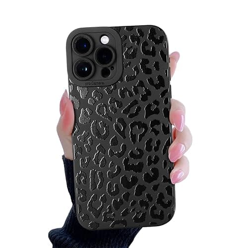 Compatible for iPhone 15 Pro Case, Black Small Leopard Cute Cheetah Pattern Design for Women Girls, Soft TPU Slim Profile, Anti-Slip Shockproof Protective Girly Case for iPhone 15 Pro - Image 1