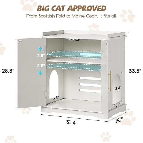 Halitaa Cat Litter Box Enclosure Furniture, Hidden Litter Box Furniture with Removable Dividers, Reversible Entrance Can Be on Left or Right Side, for Hallway, Bedroom, White, 31.4" L thumbnail 4