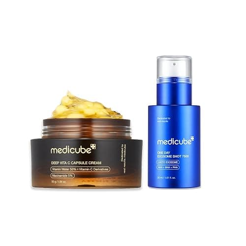 medicube Flawless Skin: Deep Vitamin C Golden Capsule Face Moisturizer and Zero Exosome Shot 7,500 PPM Spicule Facial Serum - Image 1