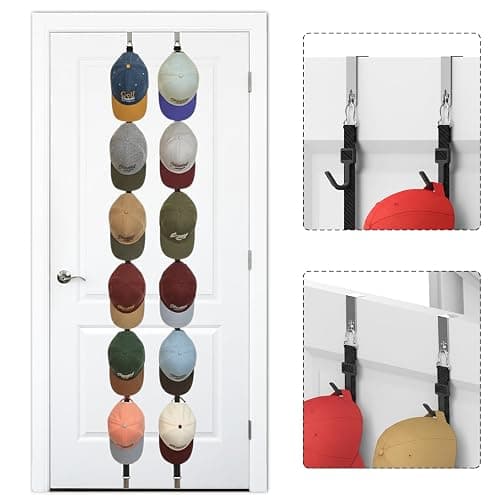 ETOWIFA Hat Rack for Door, Hat Holder over the Door Hats Organizer for Baseball Caps, Hat Hanger for Closet, 12 Hooks Cap Organizer on Wall for Storage & Display - 2 Pack - Image 1