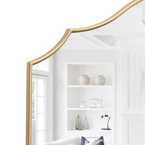 Besdomus Gold Scalloped Wall Mirror: 40"x29" Large Modern Minimalist Bathroom Mirror - Decorative Vanity Arched for Dresser/Entryway/Fireplace/Mantle/Living Room - Home Decor for Housewife thumbnail 5