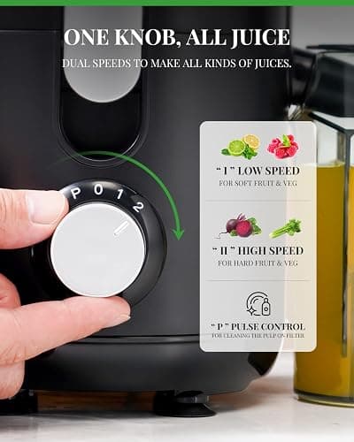 GDOR Juicer Machine, Electric Centrifugal Juicer with Titanium Enhanced Cut Disc, Dual Speeds with 2.5" Feed Chute, for Fruits and Veggies, Anti-Drip, Includes Cleaning Brush, BPA-Free Black thumbnail 4
