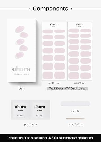 ohora Semi Cured Gel Nail Strips (N Bare Pink) - Works with Any Lamps, Salon-Quality, Long Lasting, Easy to Apply & Remove - Includes 2 Prep Pads, Nail File & Wooden Stick thumbnail 6