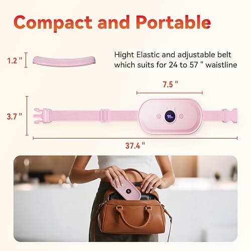 Portable Heating Pad for Period Cramps Relief Vibrating Menstrual Heating Belt for Women, Rechargeable Fast Heat with 7 Heat Levels and 7 Modes for Menstrual, Pain Relief for Back & Stomach - Pink thumbnail 5