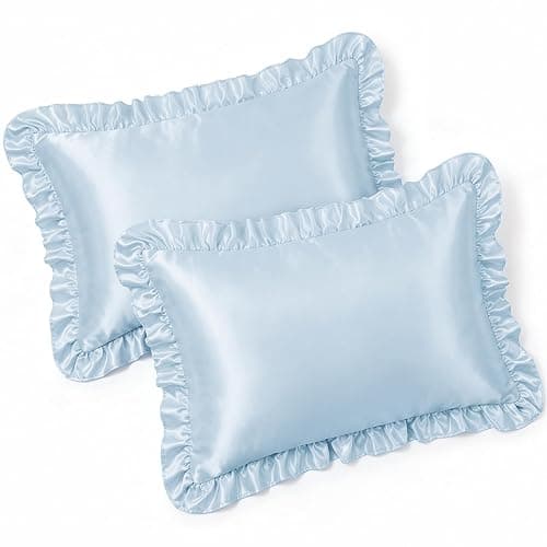 SiinvdaBZX Ruffled Standard Satin Pillowcase Set of 2, Baby Blue | 20 x 26 Inch Silky Satin Pillow Cases for Women Ruffle Pillow Shams Covers Princess Room Decoration, Envelope Closure thumbnail 7