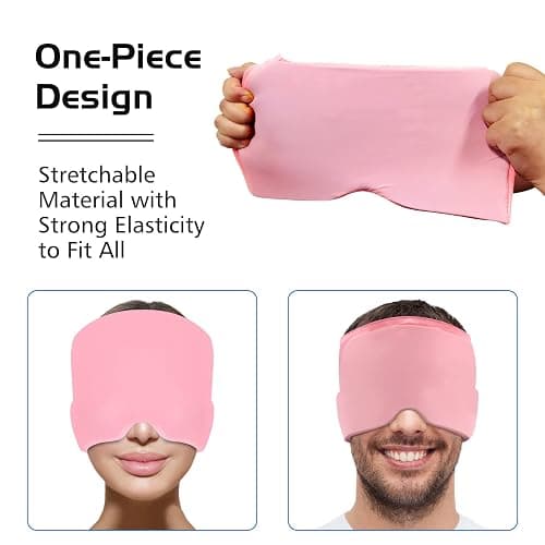 Headache Relief Hat for Migraine Relief, Tension, One Size Fits All Headache Cap with Reusable Ice Gel Pack for Puffy Eyes, Stress Relief (Pink) thumbnail 5