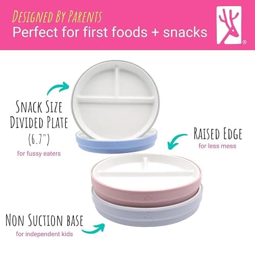 Elk and Friends Baby/Toddler 6.7" Porcelain Divided Plates + Sleeves | 2pk | Suitable for Babies | Silicone Sleeves | Non Slip Dinnerware | Microwave + Dishwasher Safe | Perfect for First Foods + Snacks thumbnail 5