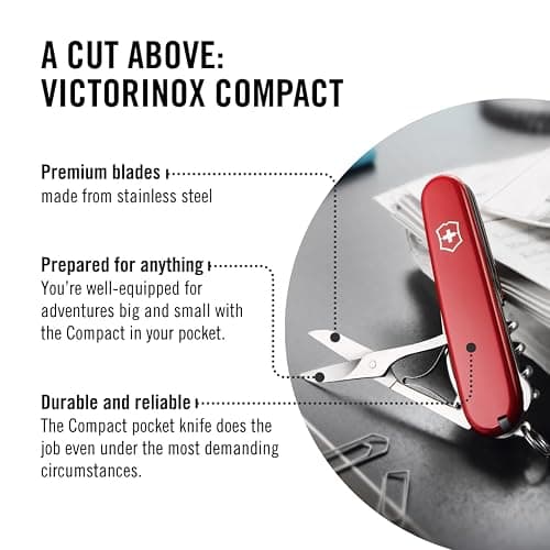 Victorinox Compact Swiss Army Knife, 15 Functions, Swiss Made Pocket Knife with Large Blade, Screwdriver, Corkscrew and Multipurpose Hook - Red thumbnail 5