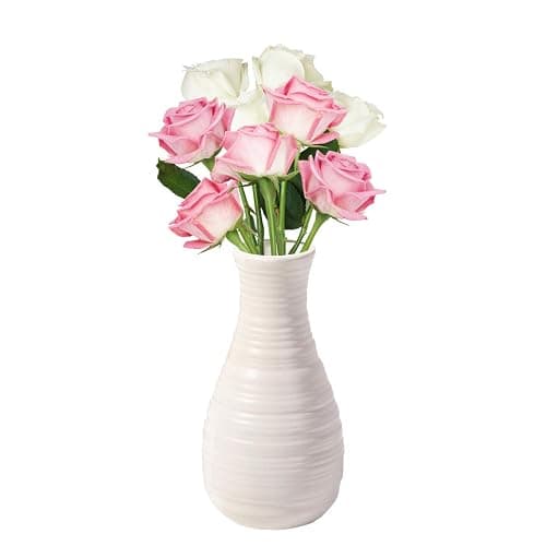 Unbreakable Vase for Flowers, Ceramic Look Plastic Vase for Home Decor, Living Room, Table (Seashell White) - Image 1