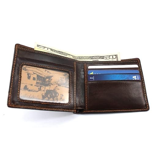 Medifier Mens Leather Genuine Extra Capacity Wallet Bifold Slim Brown Front Pocket Engraved Dragon Wallets with Credit Card Holder ID Window for Men Women Husband Boyfriend Him Gifts Horizontal Style thumbnail 3