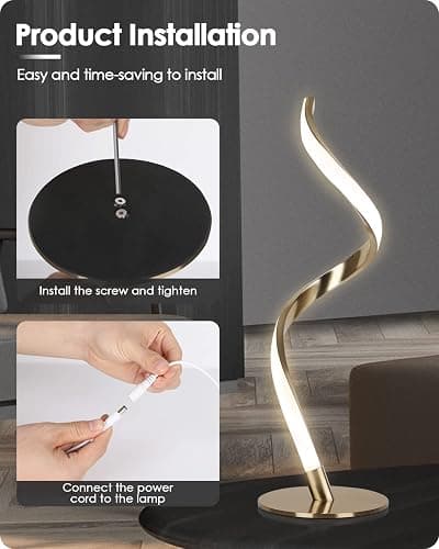 Yarra-Decor Modern Spiral Bedside Lamp - 3 Colors Touch Control LED Table Lamp, Stepless Dimmable Nightstand Lamps for Bedroom Living Room & Office, Gold(3000K 4000K 5000K) thumbnail 7