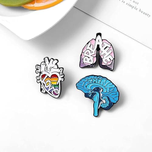 LIUJINCAN (3 PCS) Horror Skeleton Record Player and Unique Heart Brain Lung Enamel Pins Set, Accessory for DIY Backpacks Clothes Jeans Hats Badge and Gift thumbnail 4
