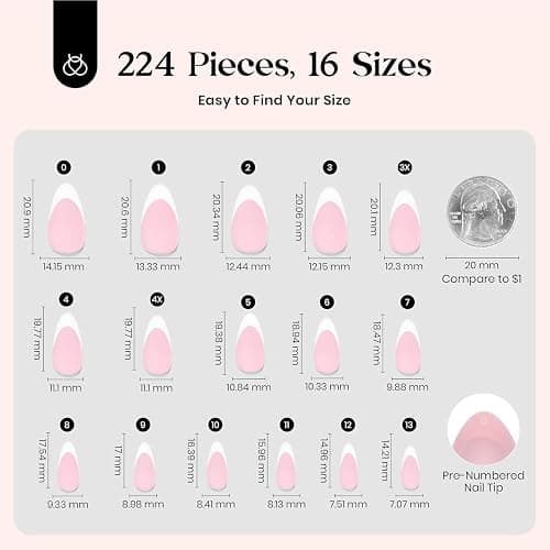 Beetles French Tips Press On Nails: 224 Pcs Pink French Tip Nails Short Almond Fake Nails, Soft Gel Nail Tips False Nails Art DIY For Women,16 Sizes thumbnail 4