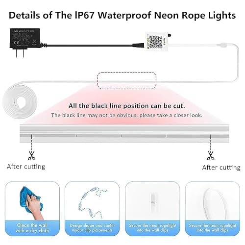 SILFU Neon Rope Lights, 50FT RGB LED Strip Lights, Waterproof IP67 LED Lights for Bedroom, DIY Design, Music Sync, 44 Key Remote Control, Multiple Modes for Bedroom, Holiday Decoration thumbnail 8