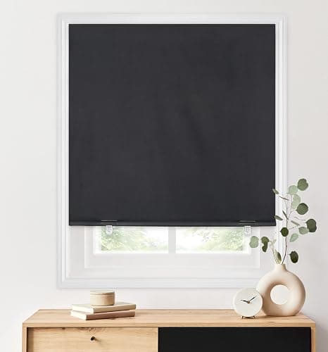 LazBlinds 100% Blackout Roller Shades, No Tools No Drill Cordless Blinds for Windows, Thermal Insulated UV Protection Privacy Window Shades for Bedroom (36''W x 72''H, Black) - Image 1