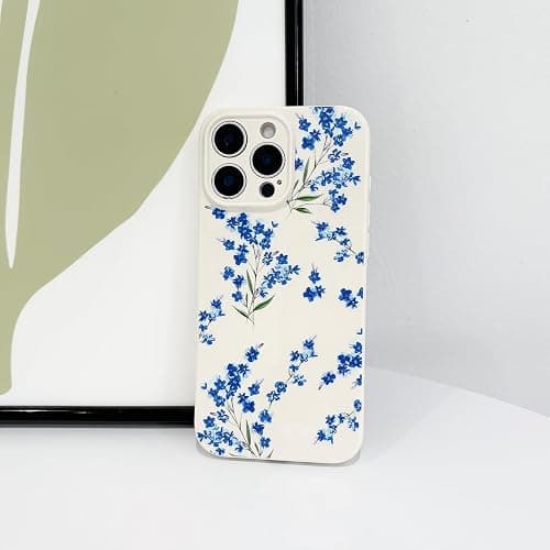 NITITOP Compatible with iPhone 13 Pro Max Case Cute Flower Floral Branch Leaves Pattern for Women Girls Trendy Slim Fit TPU Bumper Silicone Shockproof Full Camera Protection Cover - Blue thumbnail 6