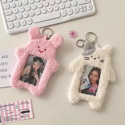 aoukoslt Plush White Rabbit Photocard Holder with Keychain- Cute Cartoon Plush Photocard Holder- ID Card Cover Protective Case Card Rabbit Identification Badges Supplies thumbnail 5