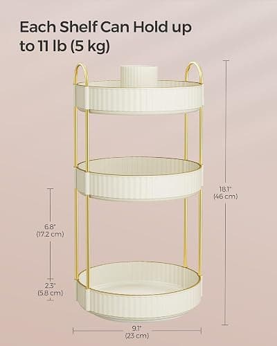 SONGMICS Makeup Organizer, 3-Tier Round Rotating Skincare Organizer Countertop, Customizable, Toiletries Vanity Organizer, Lazy Susan, Christmas Gift, Cloud White UJKA011W01 thumbnail 5