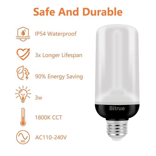 Bitrue 2nd-Gen LED Flame Bulbs, 3 Modes Flickering Fire Bulbs with Gravity Sensor, E26 Base, Halloween Home Party Decorative Lighting (2 Pack) thumbnail 3