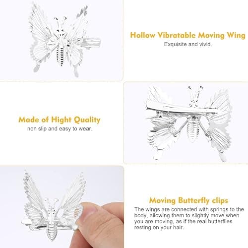 Silver Butterfly Hair Clips thumbnail 3
