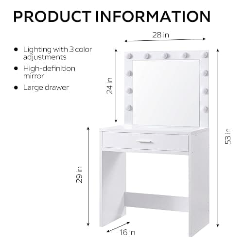 FITSCROPR Vanity Desk with Lamp Bulb Mirror Makeup Vanities Table Drawers,Vanity Storage Bench,for Bedroom White thumbnail 2