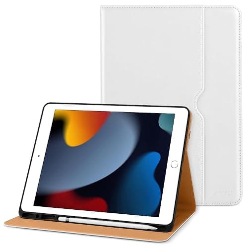 DTTO for iPad 9th/8th/7th Generation 10.2 Inch Case 2021/2020/2019, Premium Leather Business Folio Stand Cover with Apple Pencil Holder - Auto Wake/Sleep and Multiple Viewing Angles, White - Image 1