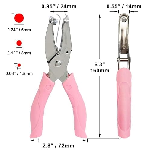 CheeMuii 3 Pieces Metal Handheld Paper Punch Single-Hole Tag Punch Set with Plastic Handle for Circle Holes for DIY Craft Tag thumbnail 2